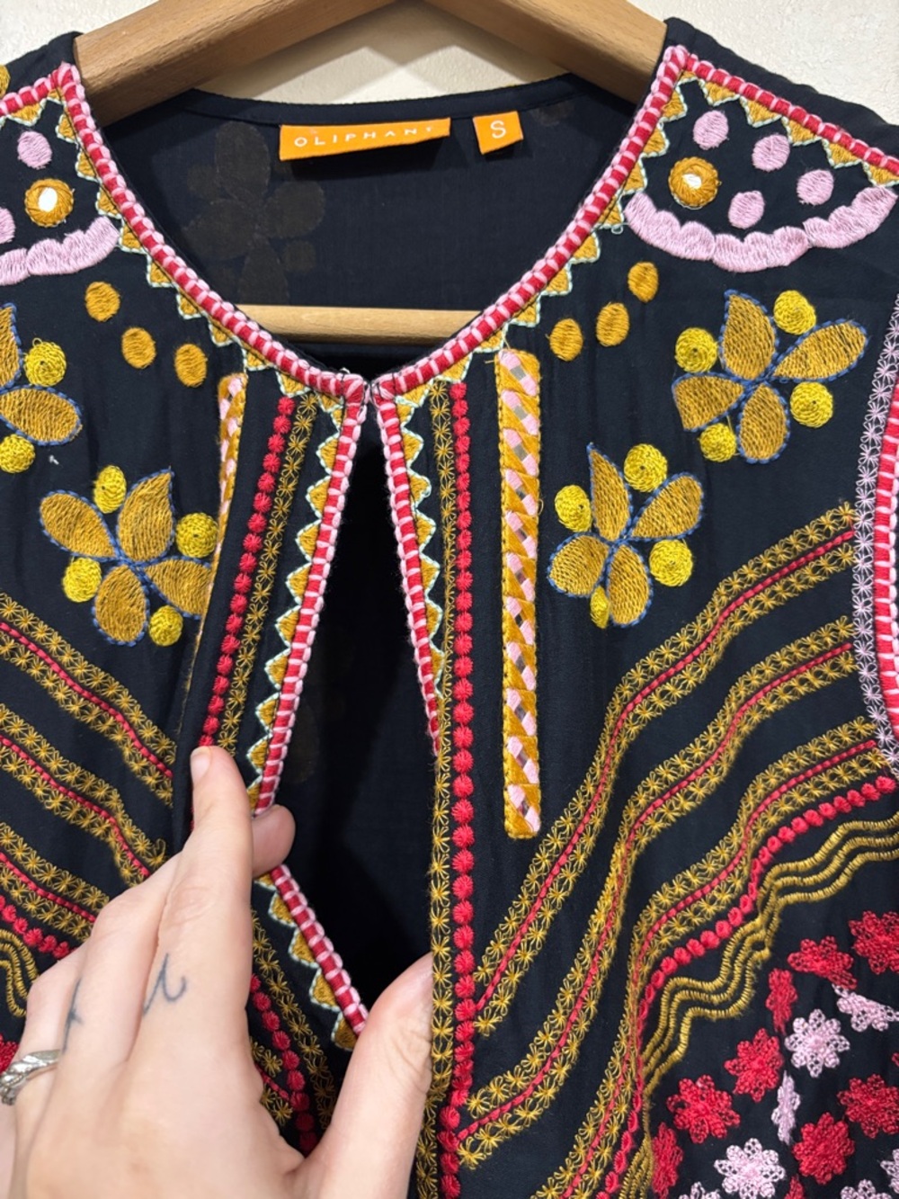 Oliphant Black Maxi Dress with Mustard Floral & Multicolor Embroidery - Picture 14 of 15